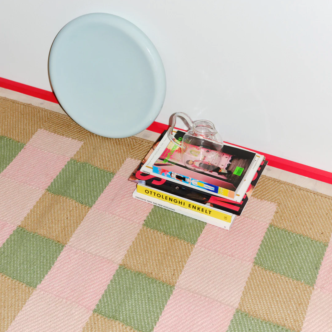 Jute Rug - Green w. Pink Stripes