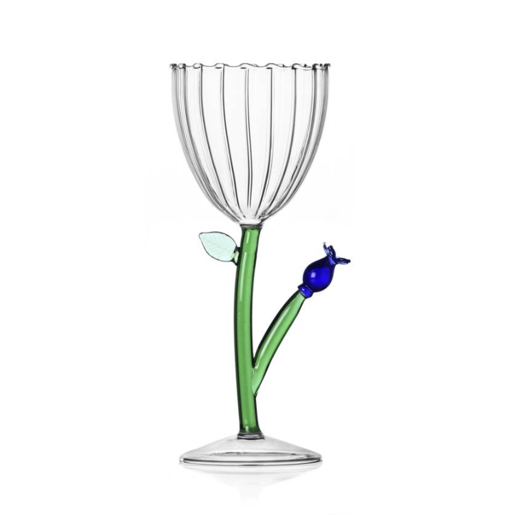 Optical stemmed glass blue flower