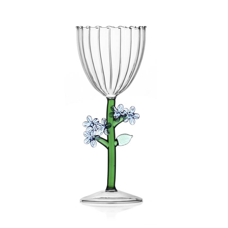 Optical stemmed glass light blue flower