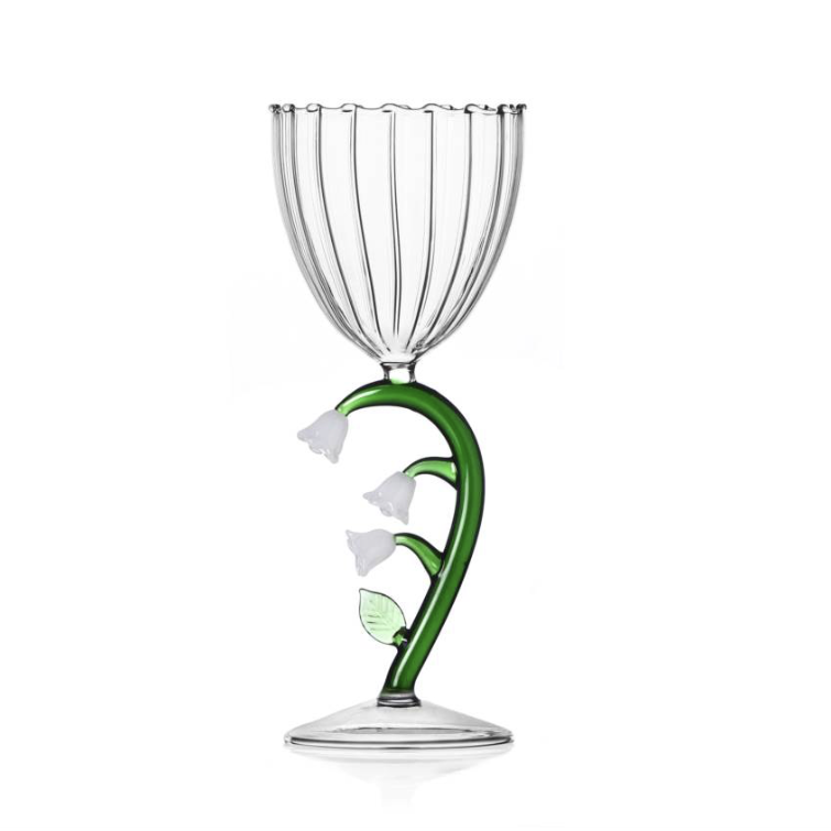 Optical stemmed glass white flower